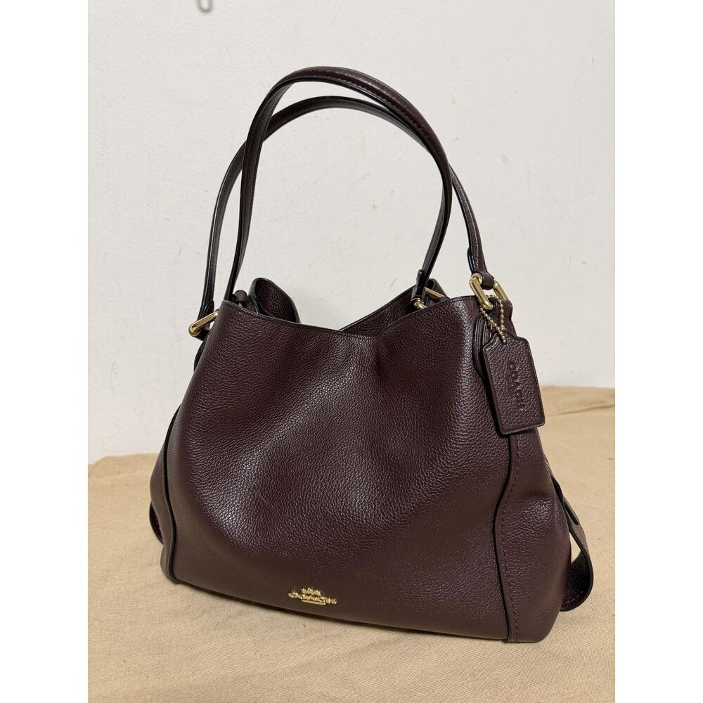 Coach Shoulder Bag Womens Medium Burgundy Leather Pebbled Center Zip B1957-57125